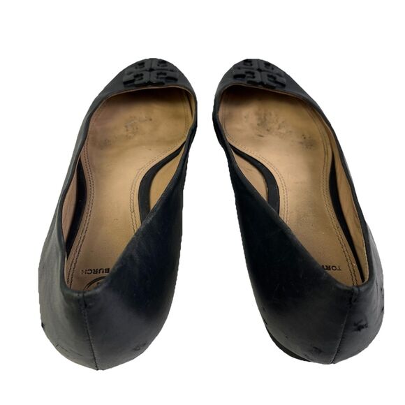 Tory Burch Lowell Ballet Flats Size 9.5 M Black Leather Logo - Picture 3 of 11